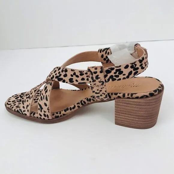 New! Madewell The Alyssa Sandal Leather Leopard Spotted Calf Hair Block Sandals