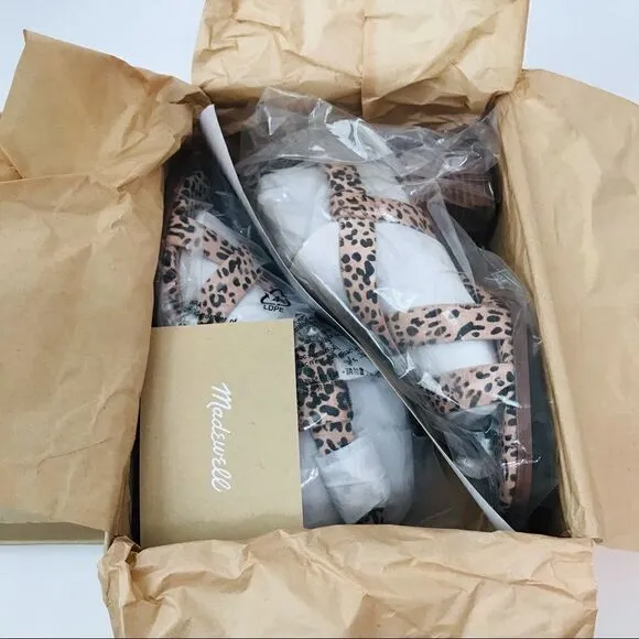 New! Madewell The Alyssa Sandal Leather Leopard Spotted Calf Hair Block Sandals