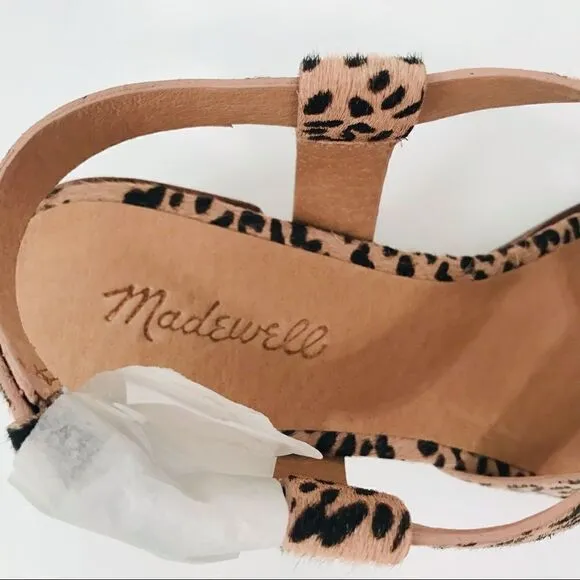 New! Madewell The Alyssa Sandal Leather Leopard Spotted Calf Hair Block Sandals