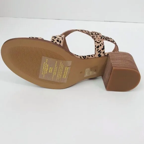 New! Madewell The Alyssa Sandal Leather Leopard Spotted Calf Hair Block Sandals