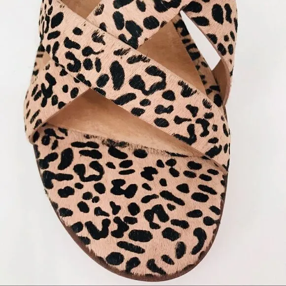 New! Madewell The Alyssa Sandal Leather Leopard Spotted Calf Hair Block Sandals