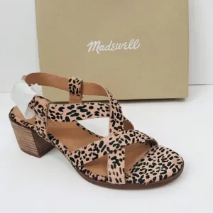 New! Madewell The Alyssa Sandal Leather Leopard Spotted Calf Hair Block Sandals
