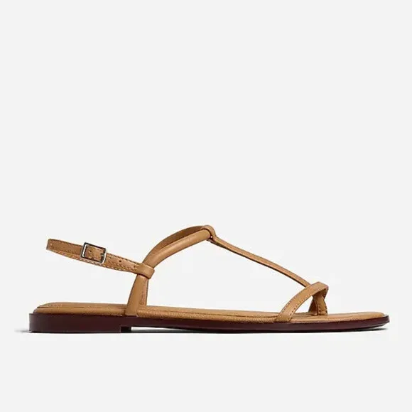 New MADEWELL The Bev T-Strap Thong Sandal in Amber Brown $75 NR006