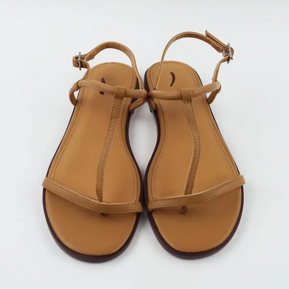 New MADEWELL The Bev T-Strap Thong Sandal in Amber Brown $75 NR006