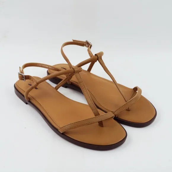 New MADEWELL The Bev T-Strap Thong Sandal in Amber Brown $75 NR006