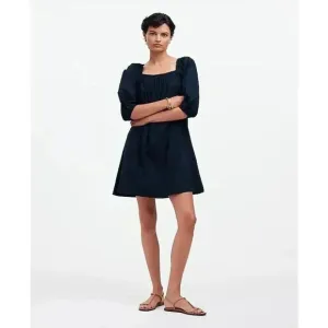 NEW Madewell Women’s Size 2 Navy Blue Square-Neck Puff-Sleeve Mini Dress NWT