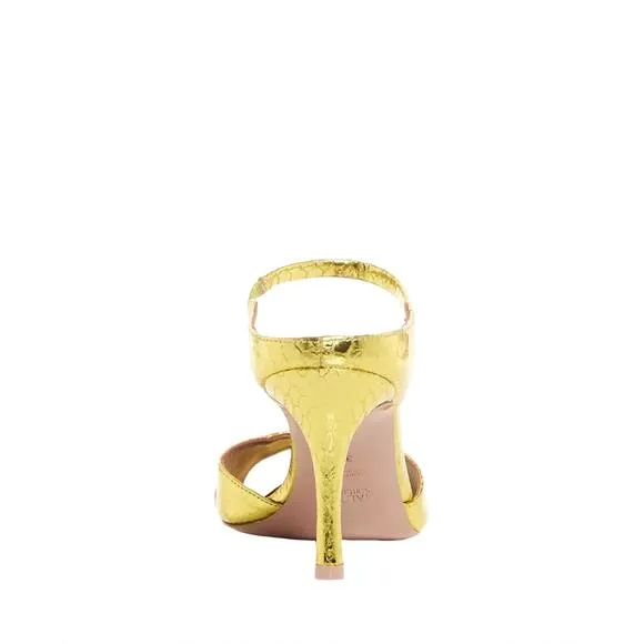 NEW MALONE SOULIERS una croc embossed high heel slide sandals in acid