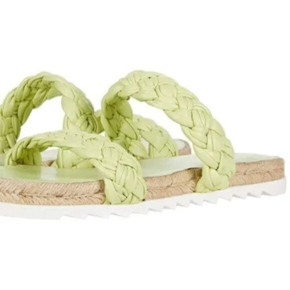NEW Marc Fisher Light Green Espadrille Slide Leather Flat Sandals 7M