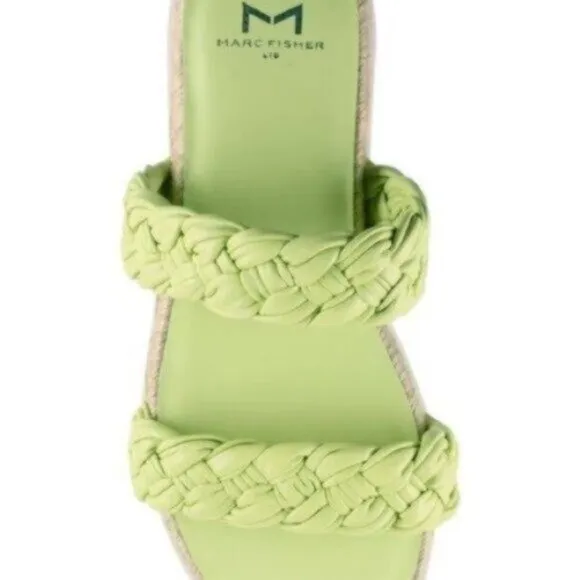 NEW Marc Fisher Light Green Espadrille Slide Leather Flat Sandals 7M