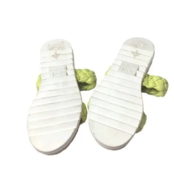 NEW Marc Fisher Light Green Espadrille Slide Leather Flat Sandals 7M
