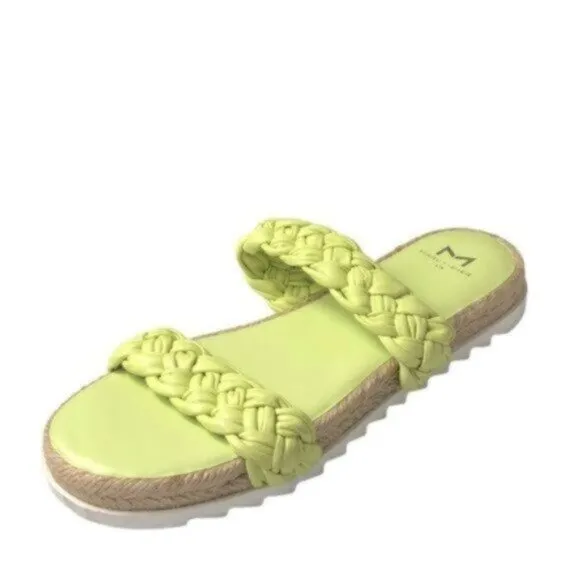 NEW Marc Fisher Light Green Espadrille Slide Leather Flat Sandals 7M