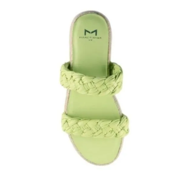 NEW Marc Fisher Light Green Espadrille Slide Leather Flat Sandals 7M