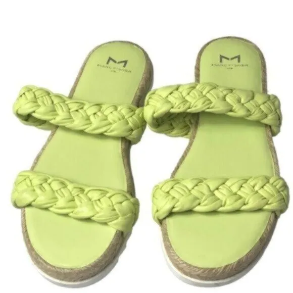 NEW Marc Fisher Light Green Espadrille Slide Leather Flat Sandals 7M