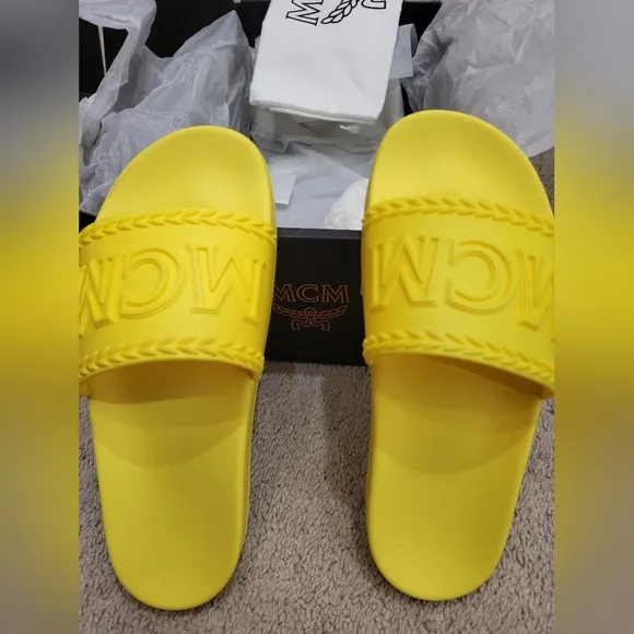 New MCM Logo Slide Sandal Yellow 8