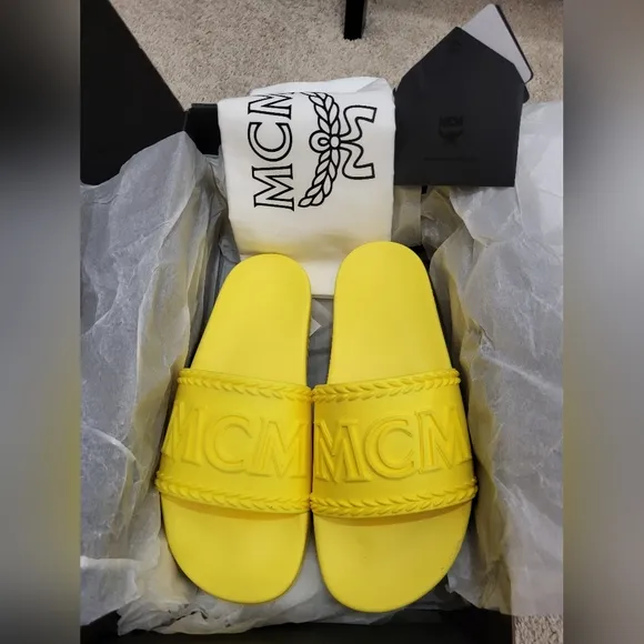 New MCM Logo Slide Sandal Yellow 8