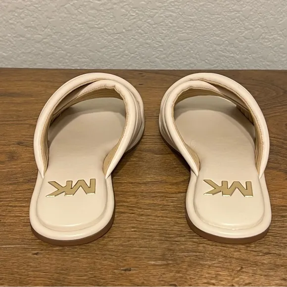New Michael Kors Portia Slip On Crisscross Quilted Leather Slide Sandals 8 M