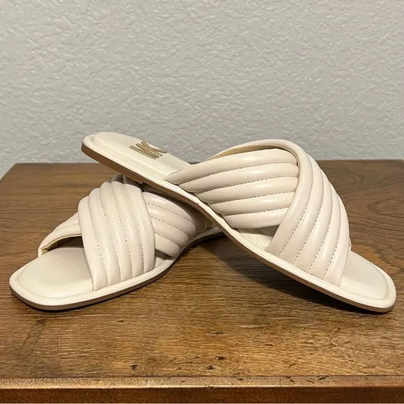 New Michael Kors Portia Slip On Crisscross Quilted Leather Slide Sandals 8 M