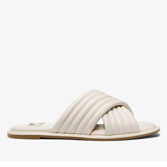 New Michael Kors Portia Slip On Crisscross Quilted Leather Slide Sandals 8 M