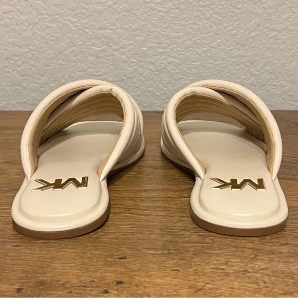 New Michael Kors Portia Slip On Crisscross Quilted Leather Slide Sandals 8 M