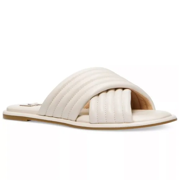 New Michael Kors Portia Slip On Crisscross Quilted Leather Slide Sandals 8 M