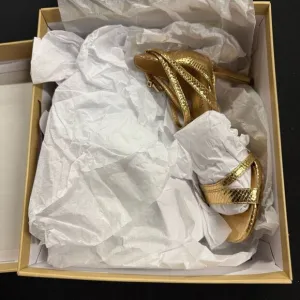 New Michael Kors Amal Pale Metallic Gold Leather Strappy Heels Sandals 6