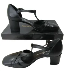 NEW MICHELE LOPRIORE Womens Yeti Vitello Block Heel Adjustable Strap Size 7