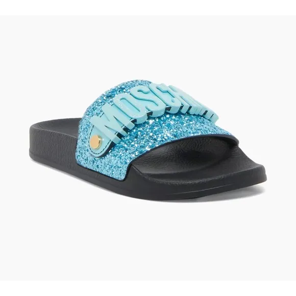 New! Moschino Logo Glitter Slides