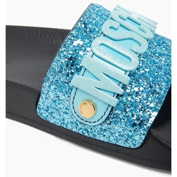 New! Moschino Logo Glitter Slides