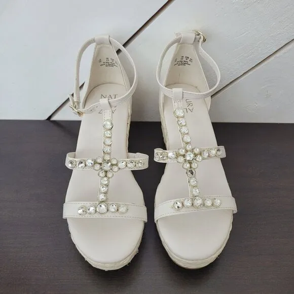 NEW Naturalizer Serena Wedge Sandals Warm White Faux Leather 7W