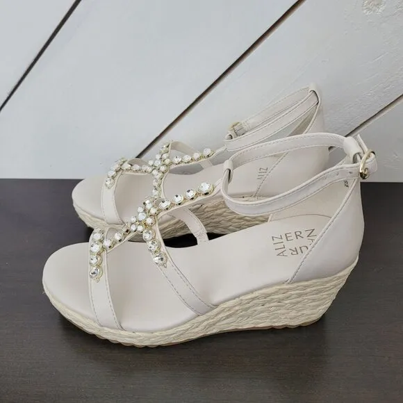 NEW Naturalizer Serena Wedge Sandals Warm White Faux Leather 7W