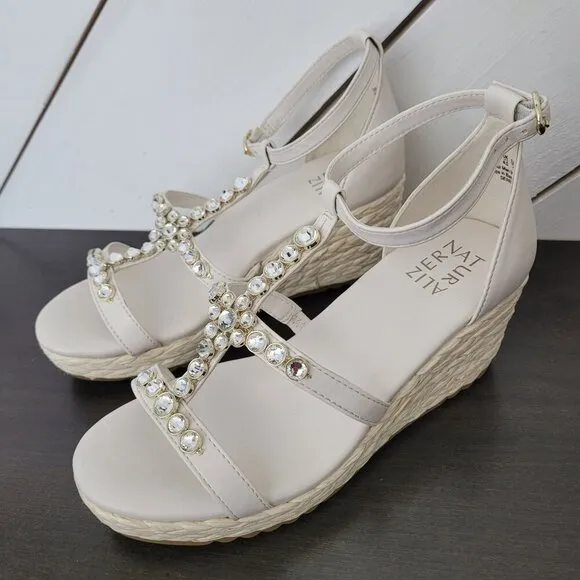 NEW Naturalizer Serena Wedge Sandals Warm White Faux Leather 7W