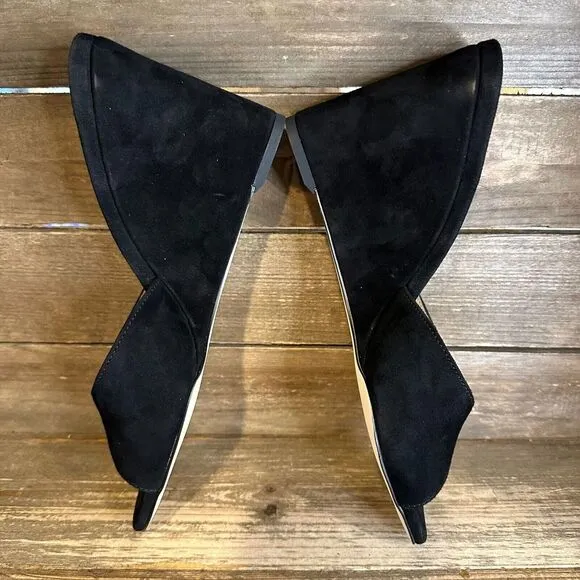 New NIB Womens Sam‎ Edelman Merrick Black Suede Wedge Heeled Sandals Size 7.5 M