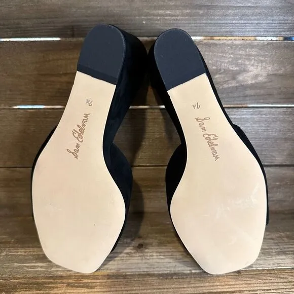 New NIB Womens Sam‎ Edelman Merrick Black Suede Wedge Heeled Sandals Size 7.5 M