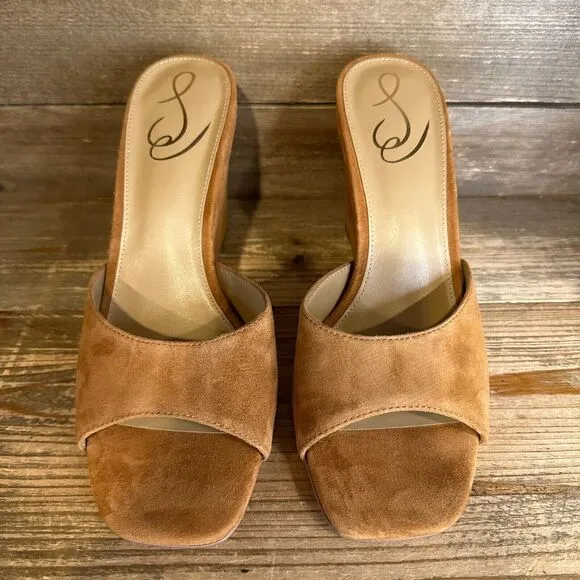 New NIB Womens Sam Edelman Merrick Brown‎ Suede Wedge Heeled Sandals Size 7.5 M