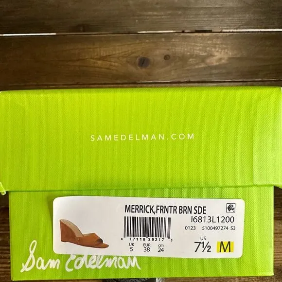 New NIB Womens Sam Edelman Merrick Brown‎ Suede Wedge Heeled Sandals Size 7.5 M