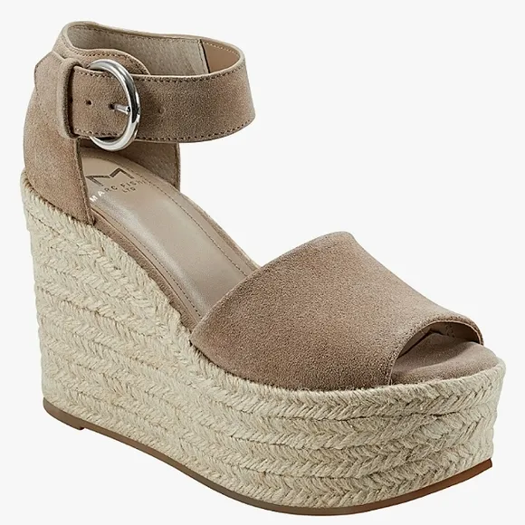 New No Box Marc Fisher LTD Alita Genuine Suede Platform Wedge Espadrille Sandal