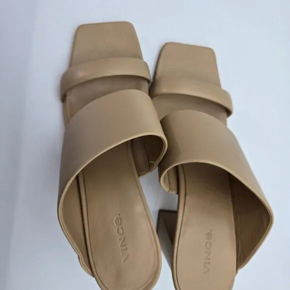 New n/Tags Vince Sz 10 M Nessia Sandals Beige Leather Block Heel Cappuccino Tan