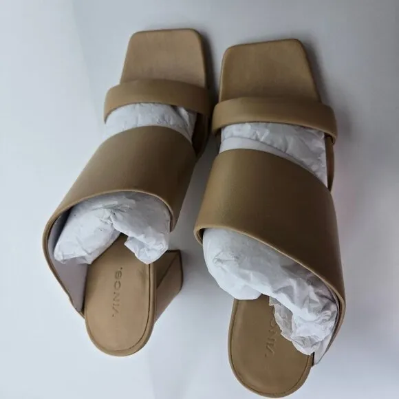 New n/Tags Vince Sz 10 M Nessia Sandals Beige Leather Block Heel Cappuccino Tan