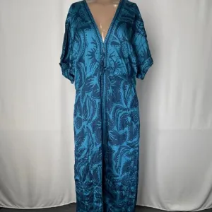 NEW Omika Pia Caftan Maxi Dress Green Multi V-Neck Short Sleeve One Size