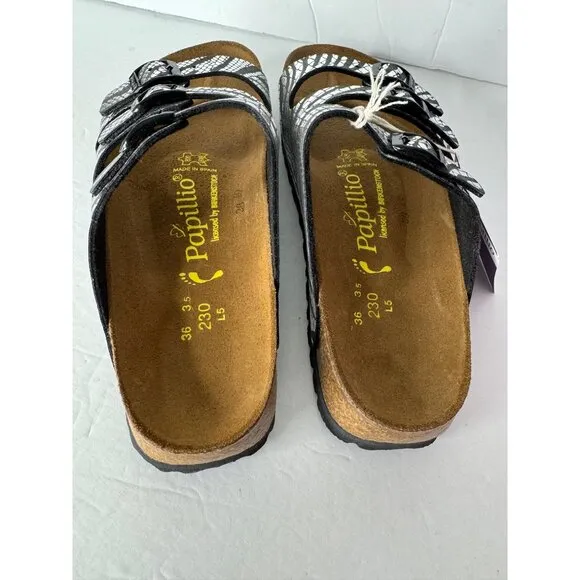 NEW Papillio Birkenstock Florida Sandals Metallic Silver Zebra Black EU 36 US 5