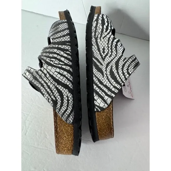 NEW Papillio Birkenstock Florida Sandals Metallic Silver Zebra Black EU 36 US 5