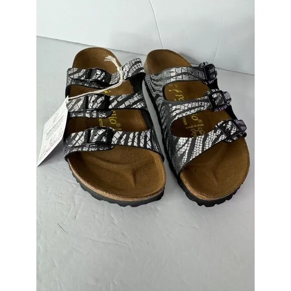 NEW Papillio Birkenstock Florida Sandals Metallic Silver Zebra Black EU 36 US 5