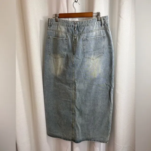 NEW Petal   Pup Women’s Dana Light Blue Denim Front Slit Maxi Jean Skirt 0362