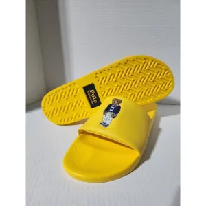 New Polo Ralph Lauren BIG POLO BEAR Sandals Pool Slides Yellow Men's Size 12
