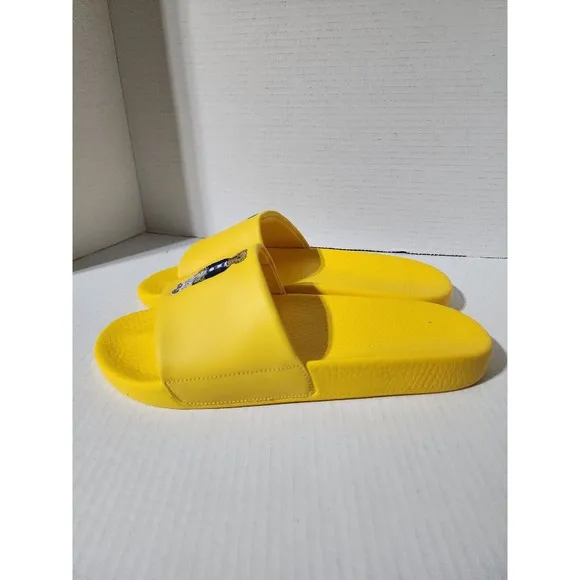 New Polo Ralph Lauren BIG POLO BEAR Sandals Pool Slides Yellow Men's Size 12