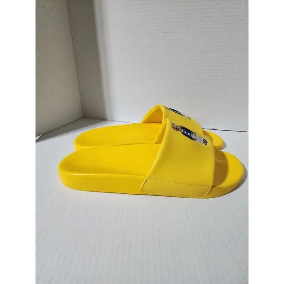 New Polo Ralph Lauren BIG POLO BEAR Sandals Pool Slides Yellow Men's Size 12