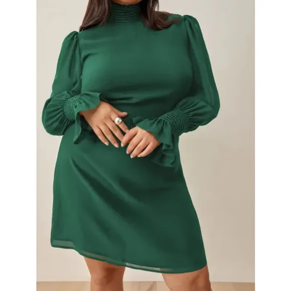 NEW Reformation Archie Mini Dress Shirred Georgette Emerald Women's Size 18
