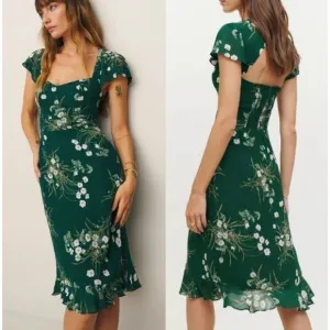 NEW Reformation Rosi Sweetheart Dress Floral Lined Open Back Green Size 4