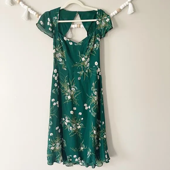 NEW Reformation Rosi Sweetheart Dress Floral Lined Open Back Green Size 4