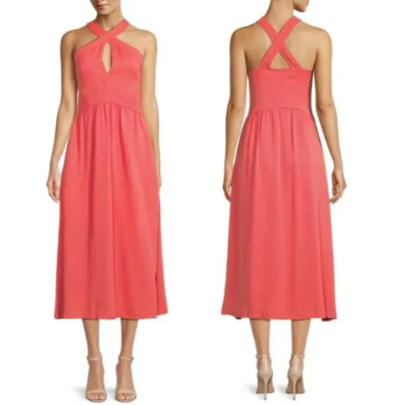 New! Reiss Orla keyhole front halter midi Dress pink nwot 18429